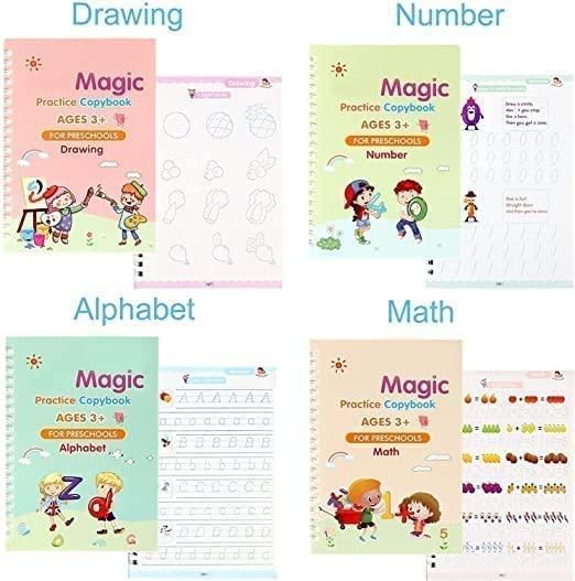 Magic Practice Copybook Set For Kids | 4 BOOKS + 1 PEN + 1 GRIP + 10 REFILL