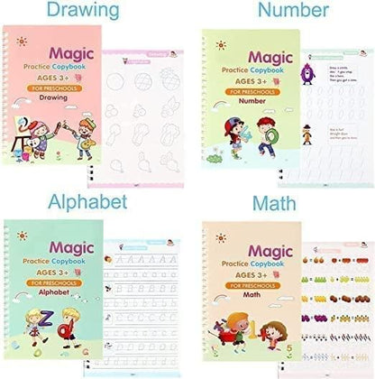 Magic Practice Copybook Set For Kids | 4 BOOKS + 1 PEN + 1 GRIP + 10 REFILL